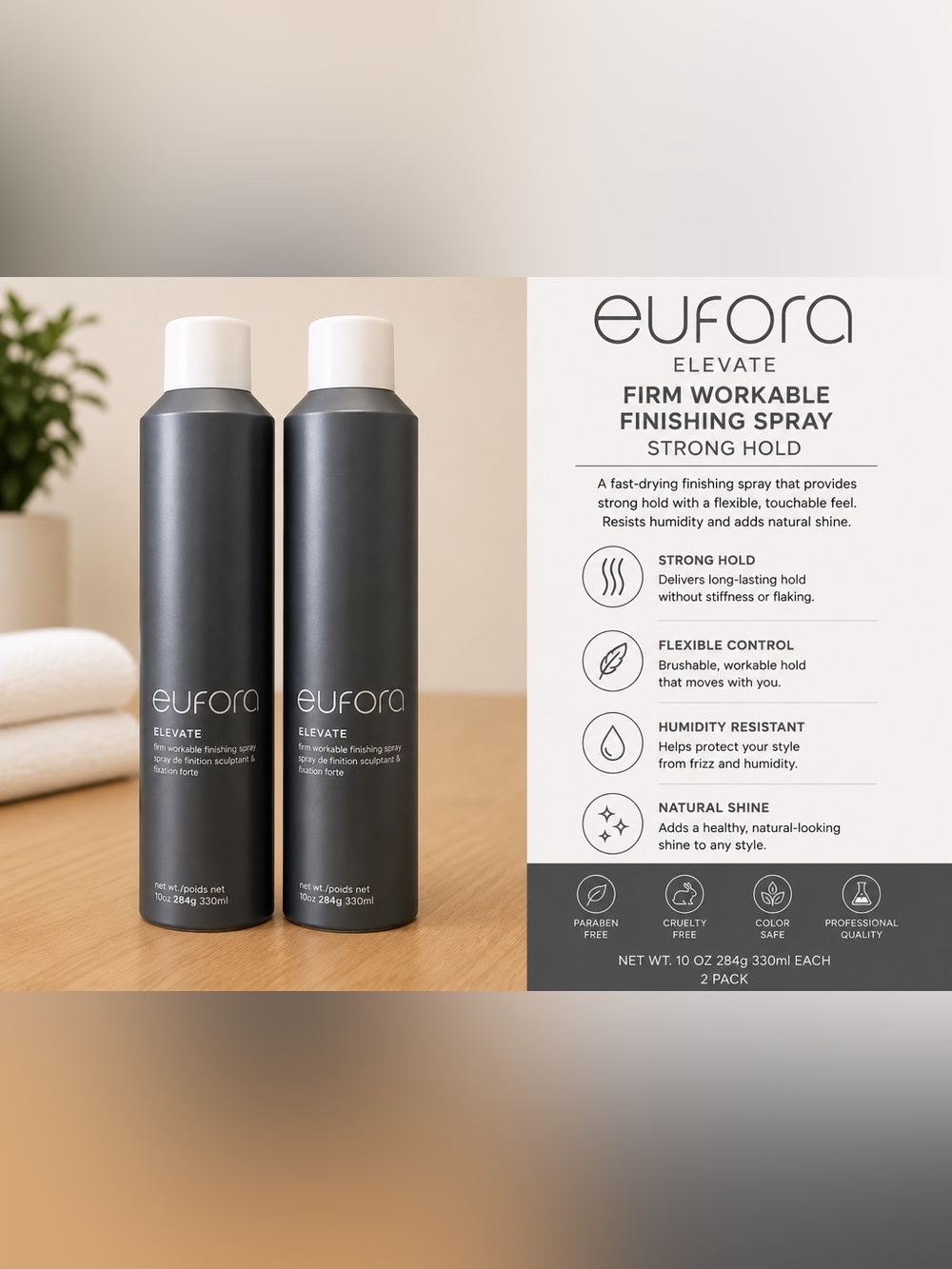 Eufora Elevate Firm Workable Finishing Spray 10oz 2 Pack Strong Hold